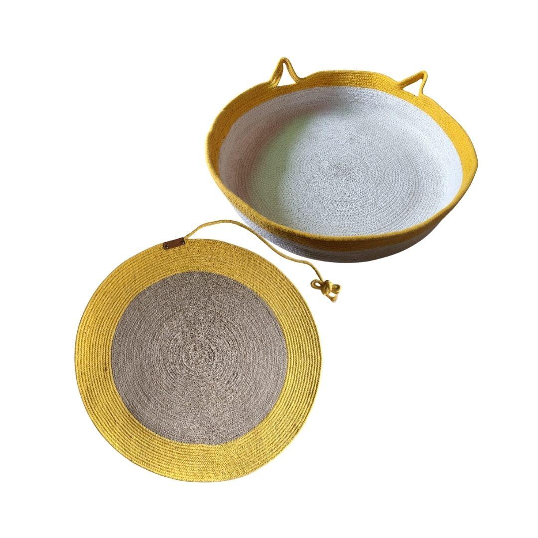 Sunny Jute Pet Bed with Mat for Small Dogs and Cats with rope toy