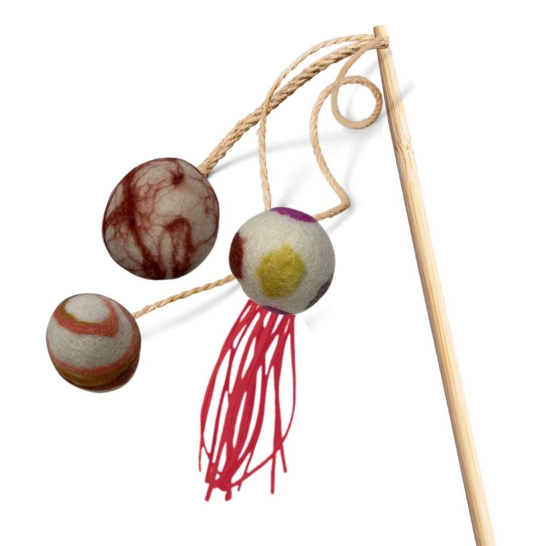3 Balls Felt Cat Wand with catnip