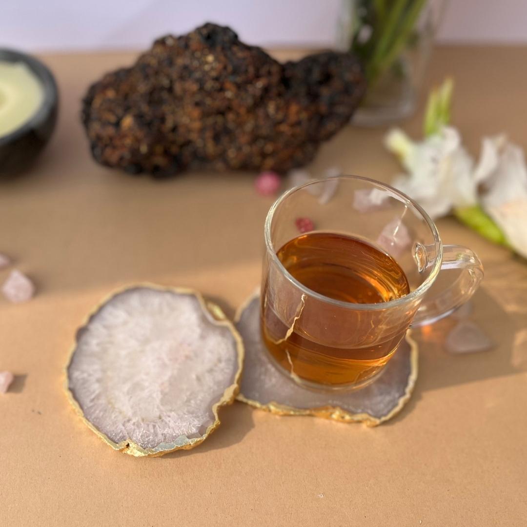 Crystal Agate Coasters with Gold Plating set of 2
