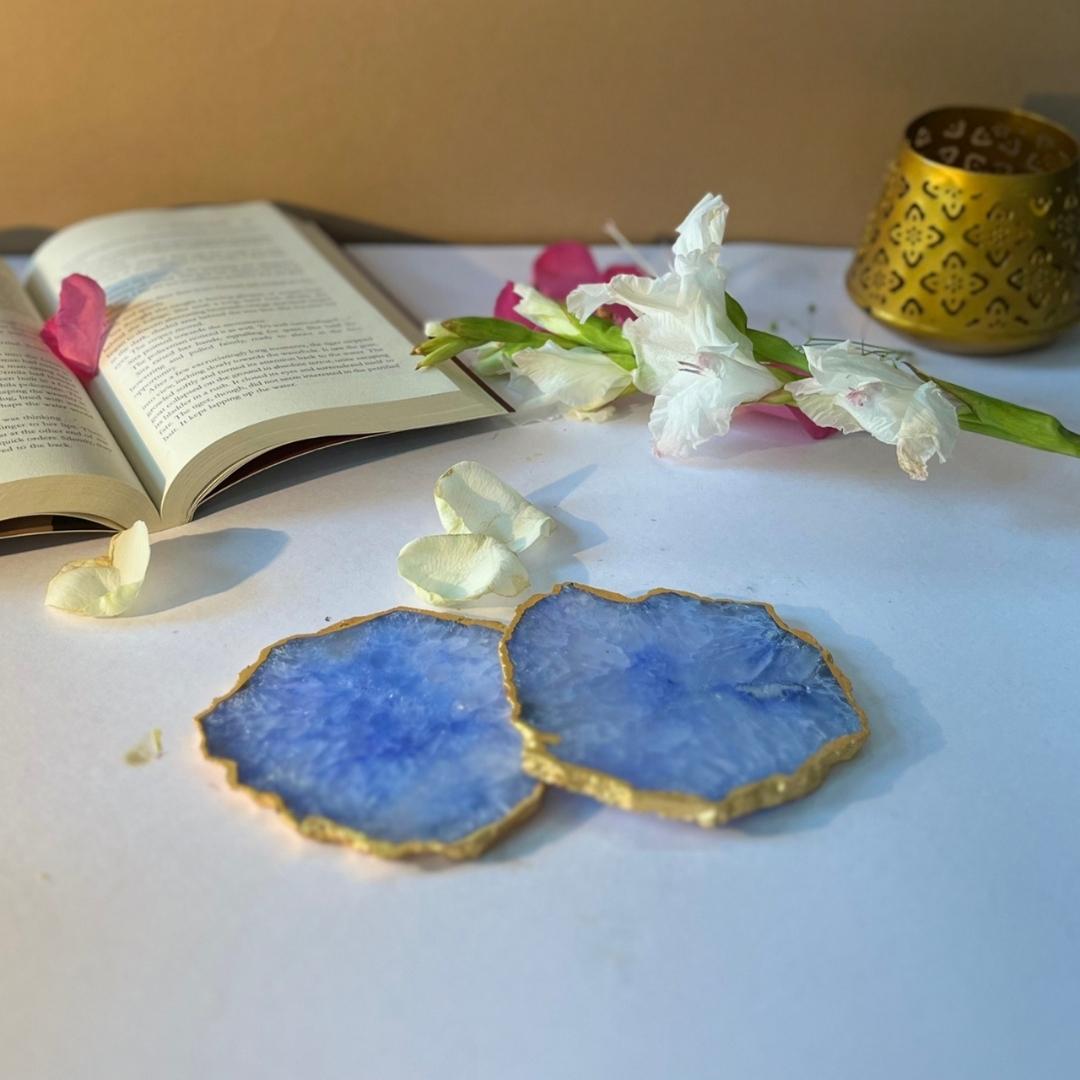 Crystal Agate Coasters with Gold Plating set of 2