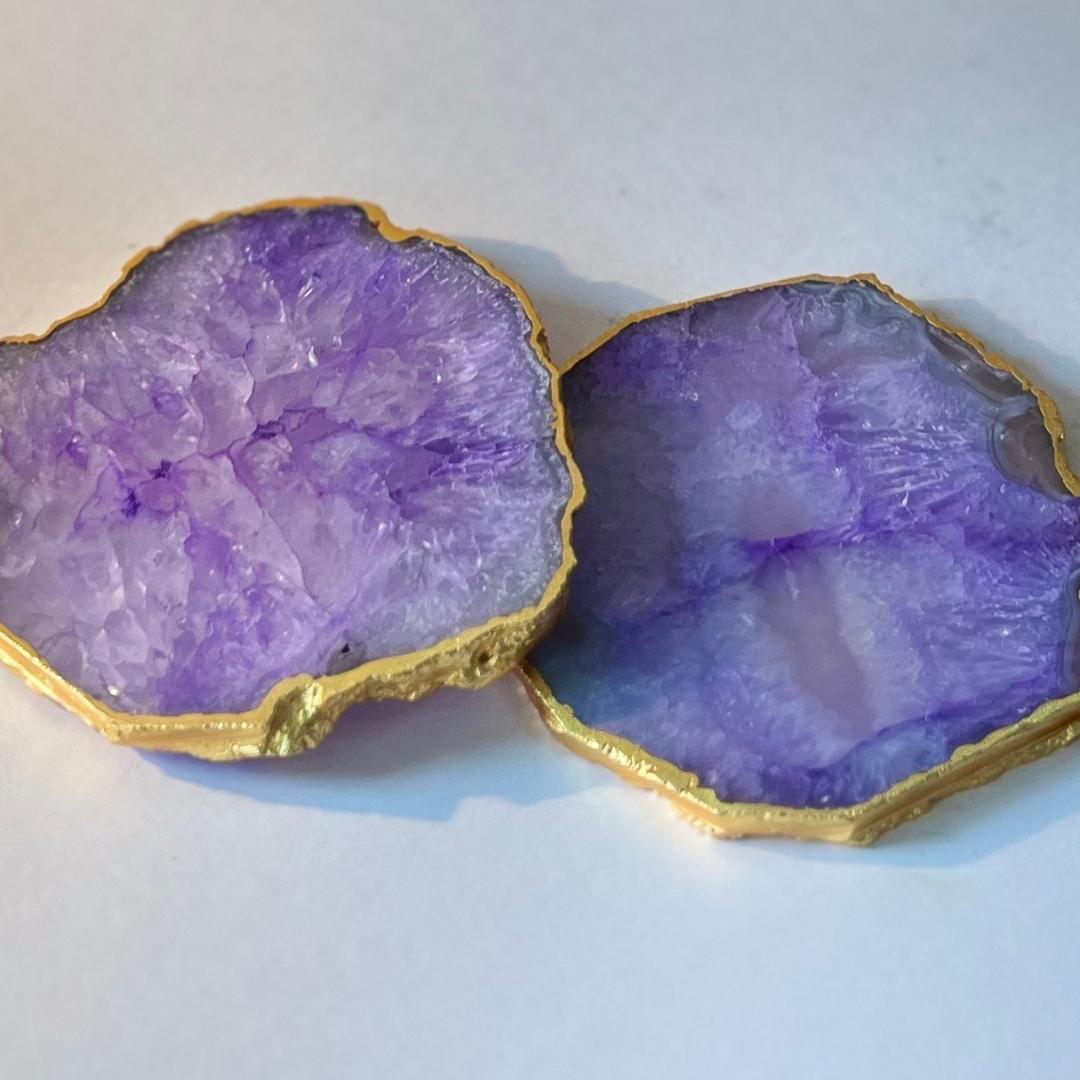 Crystal Agate Coasters with Gold Plating set of 2
