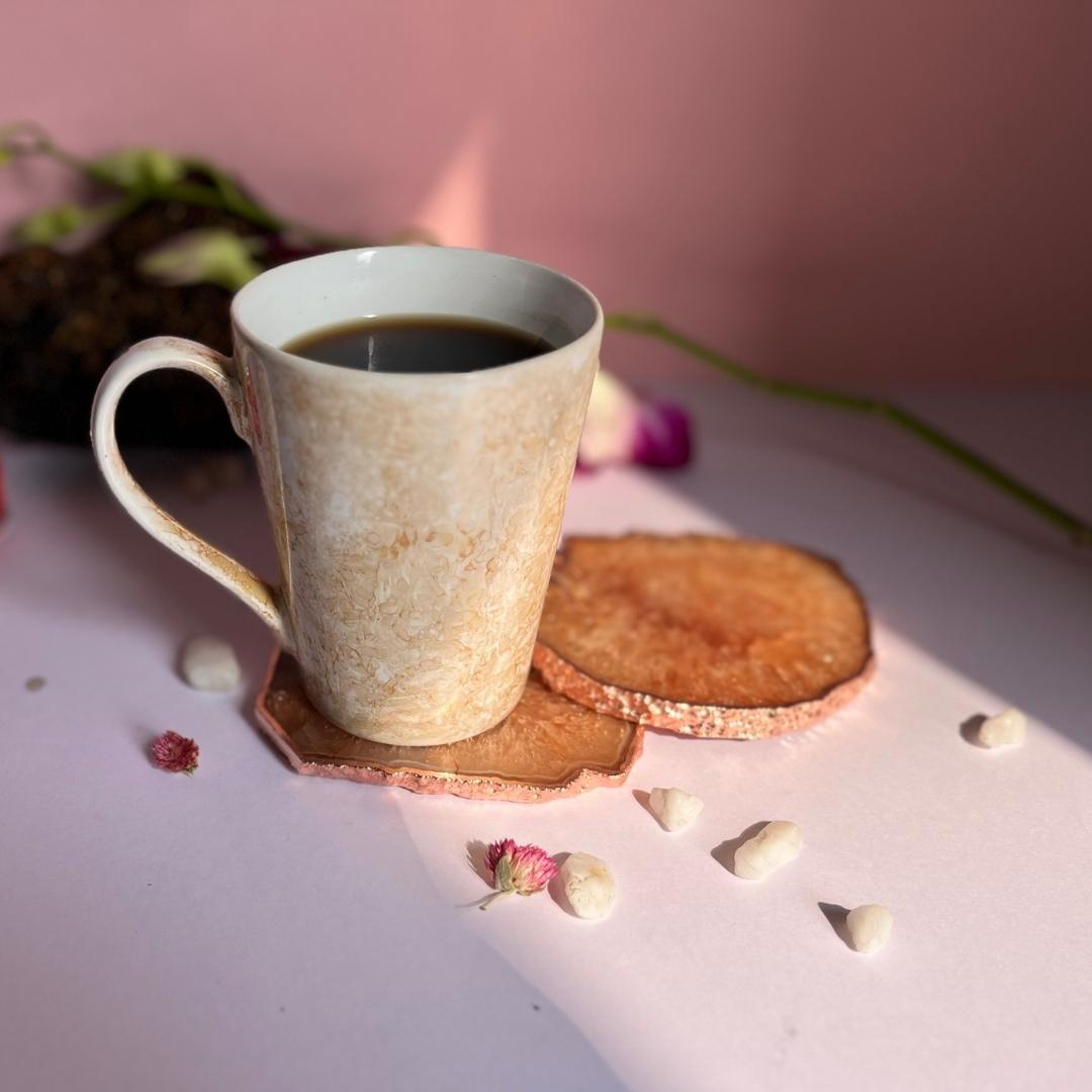 Crystal Agate Coasters with rose gold plating set of 2