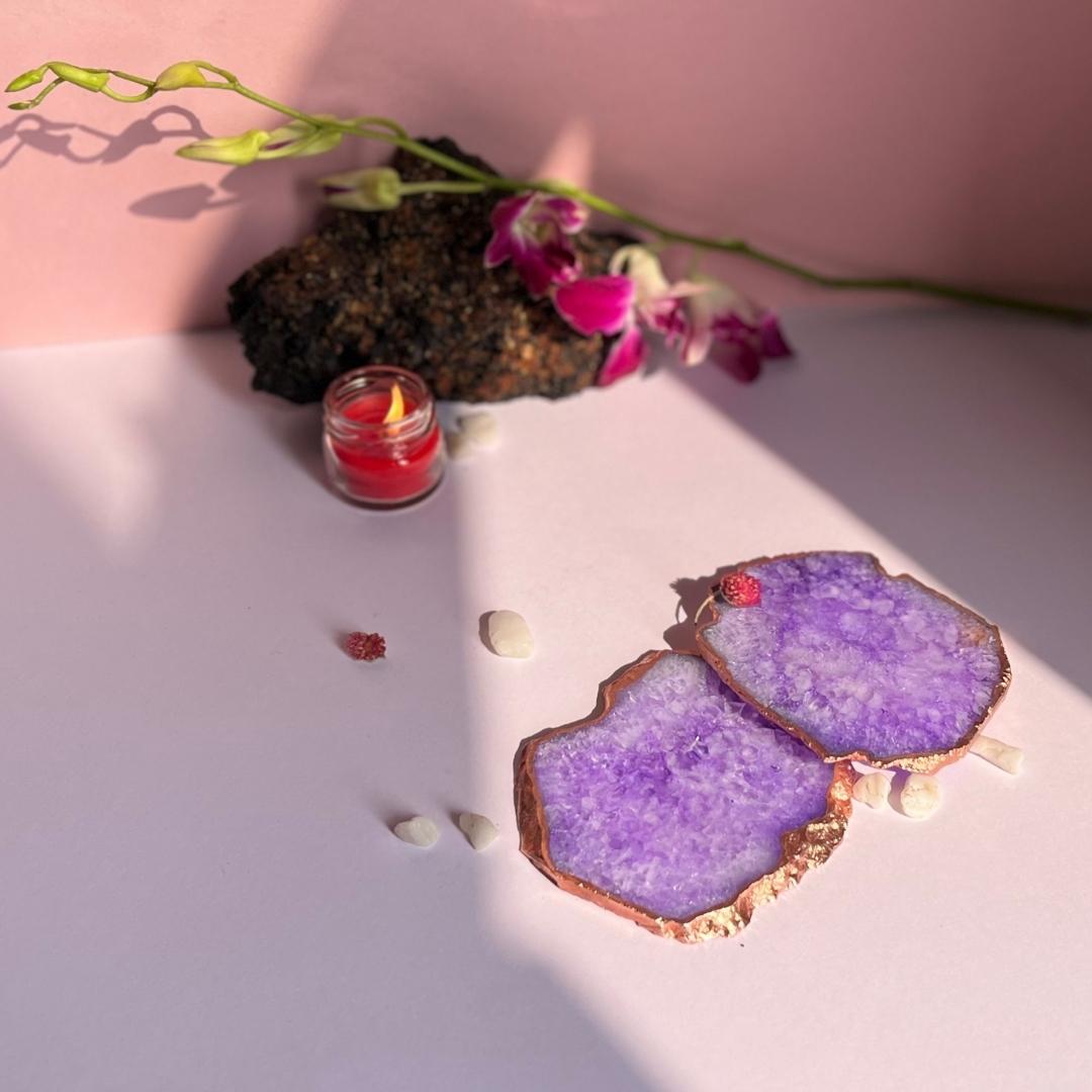 Crystal Agate Coasters with rose gold plating set of 2