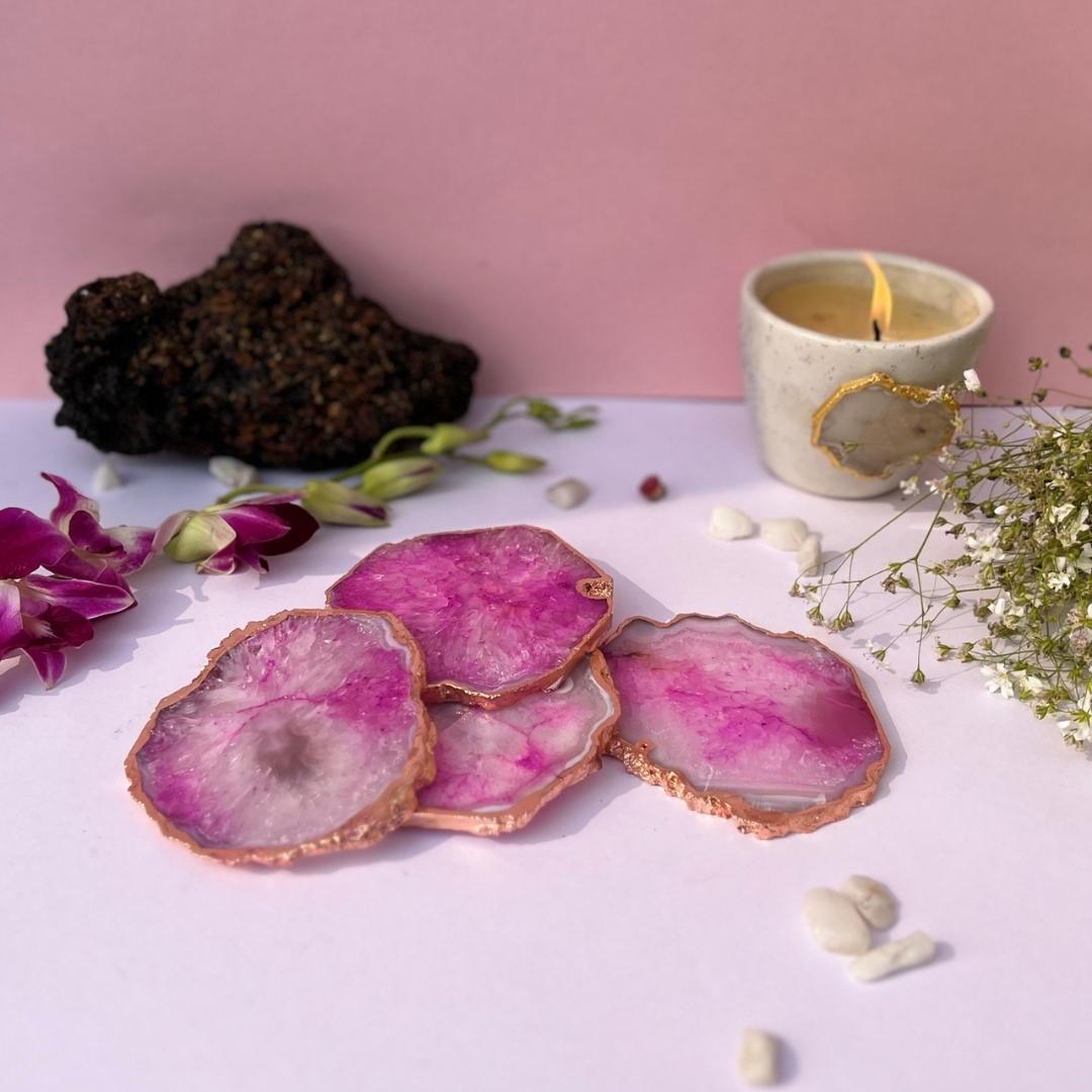 Crystal Agate Coasters with rose gold plating set of 2