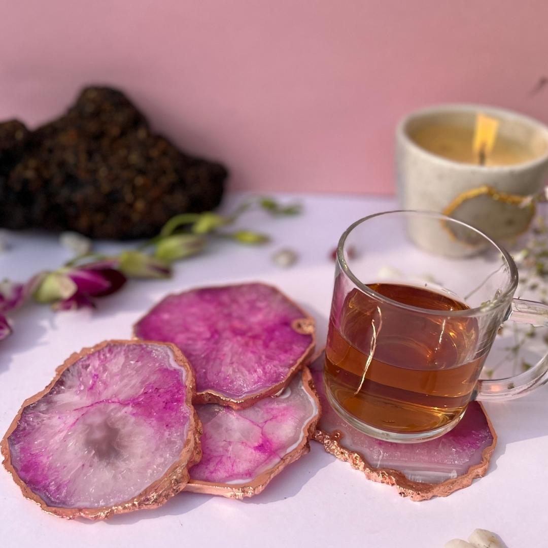 Crystal Agate Coasters with rose gold plating set of 2