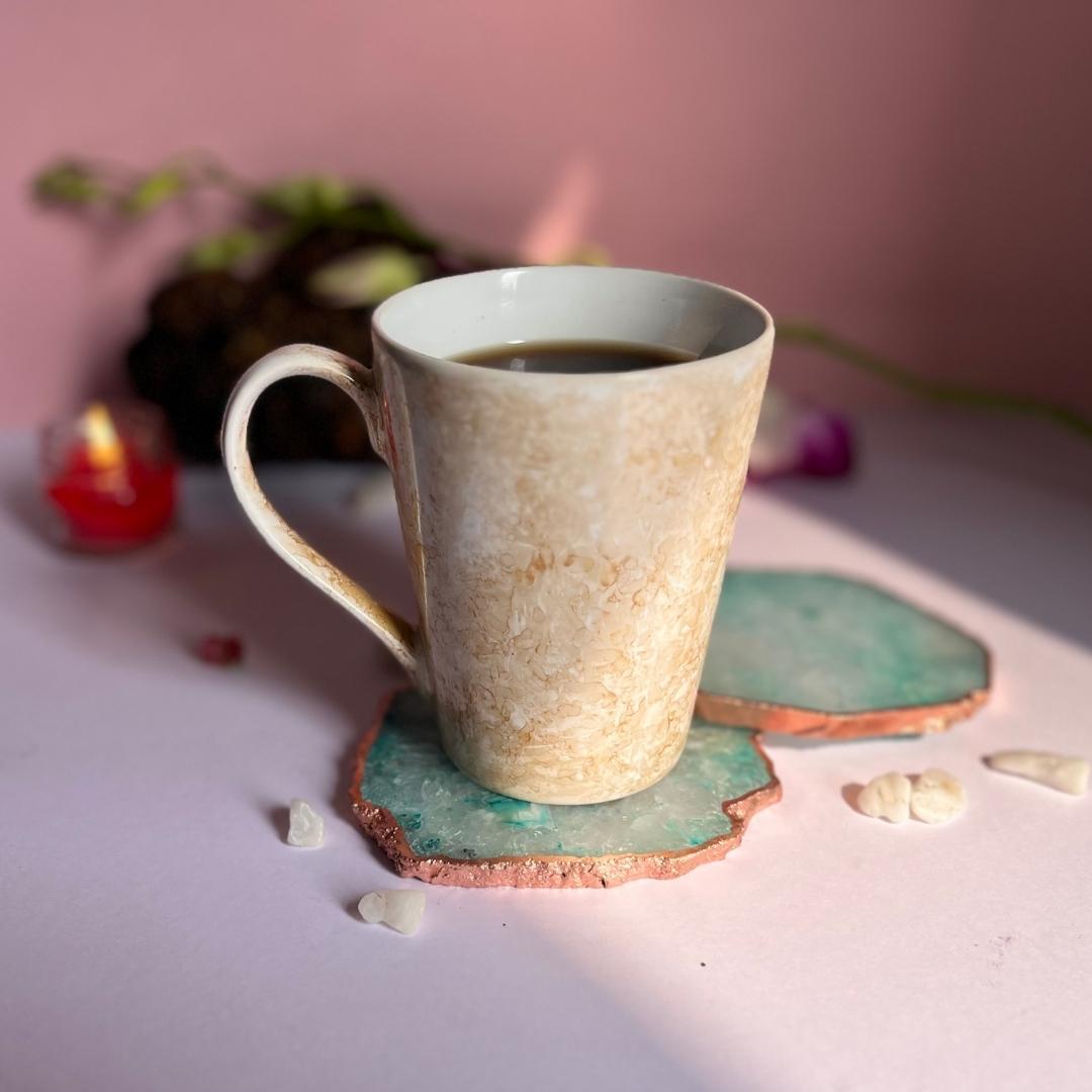 Crystal Agate Coasters with rose gold plating set of 2