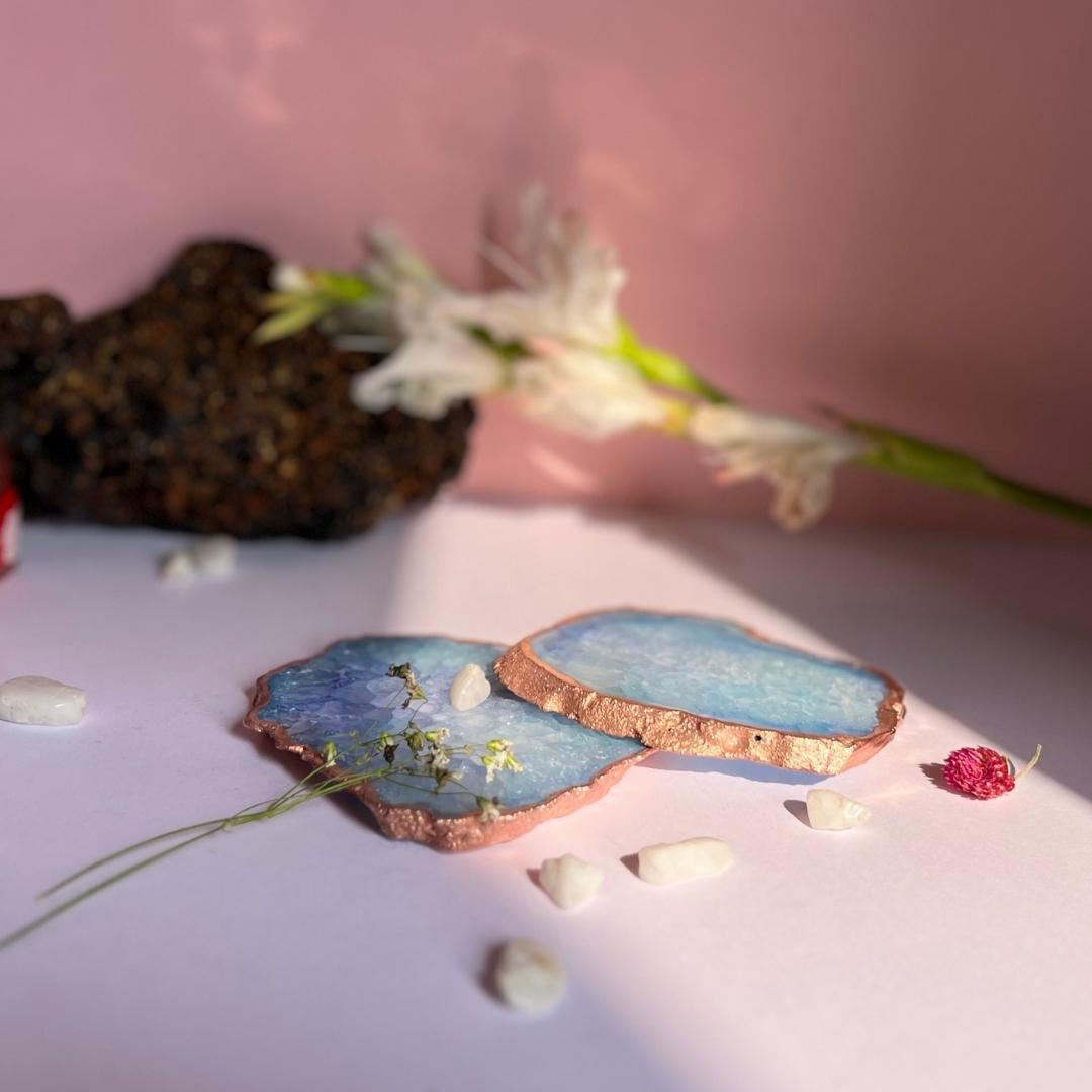 Crystal Agate Coasters with rose gold plating set of 2