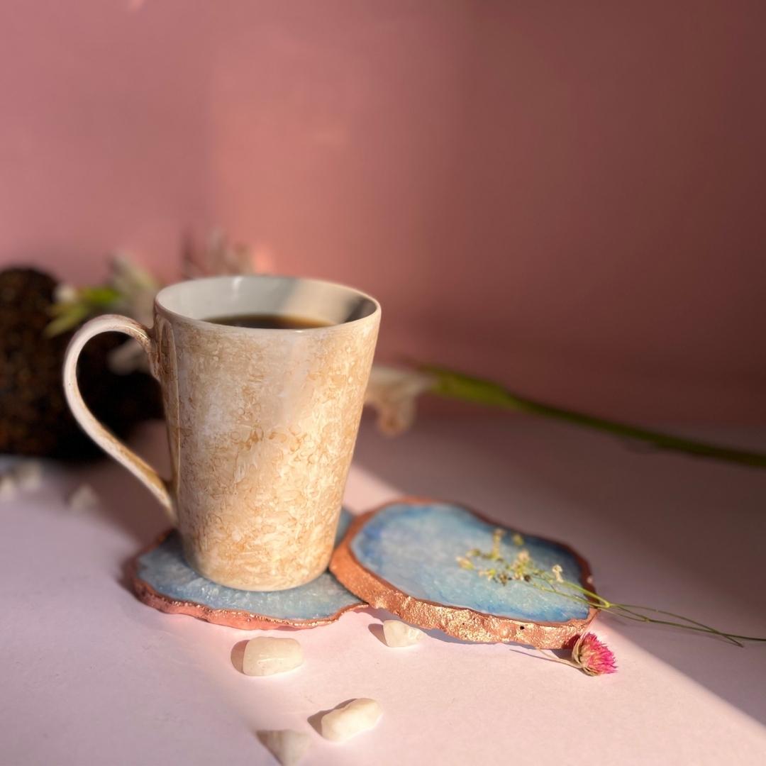 Crystal Agate Coasters with rose gold plating set of 2