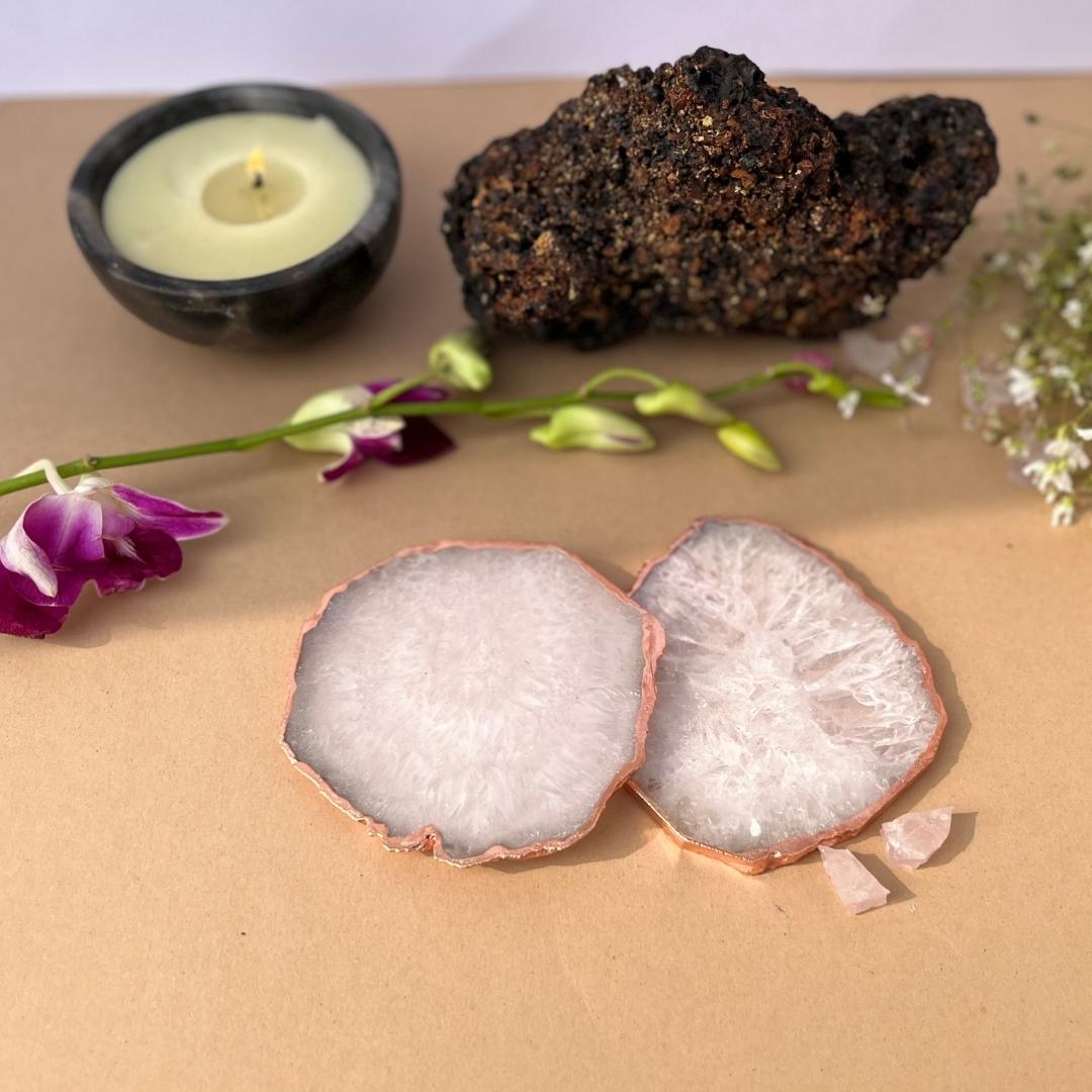 Crystal Agate Coasters with rose gold plating set of 2