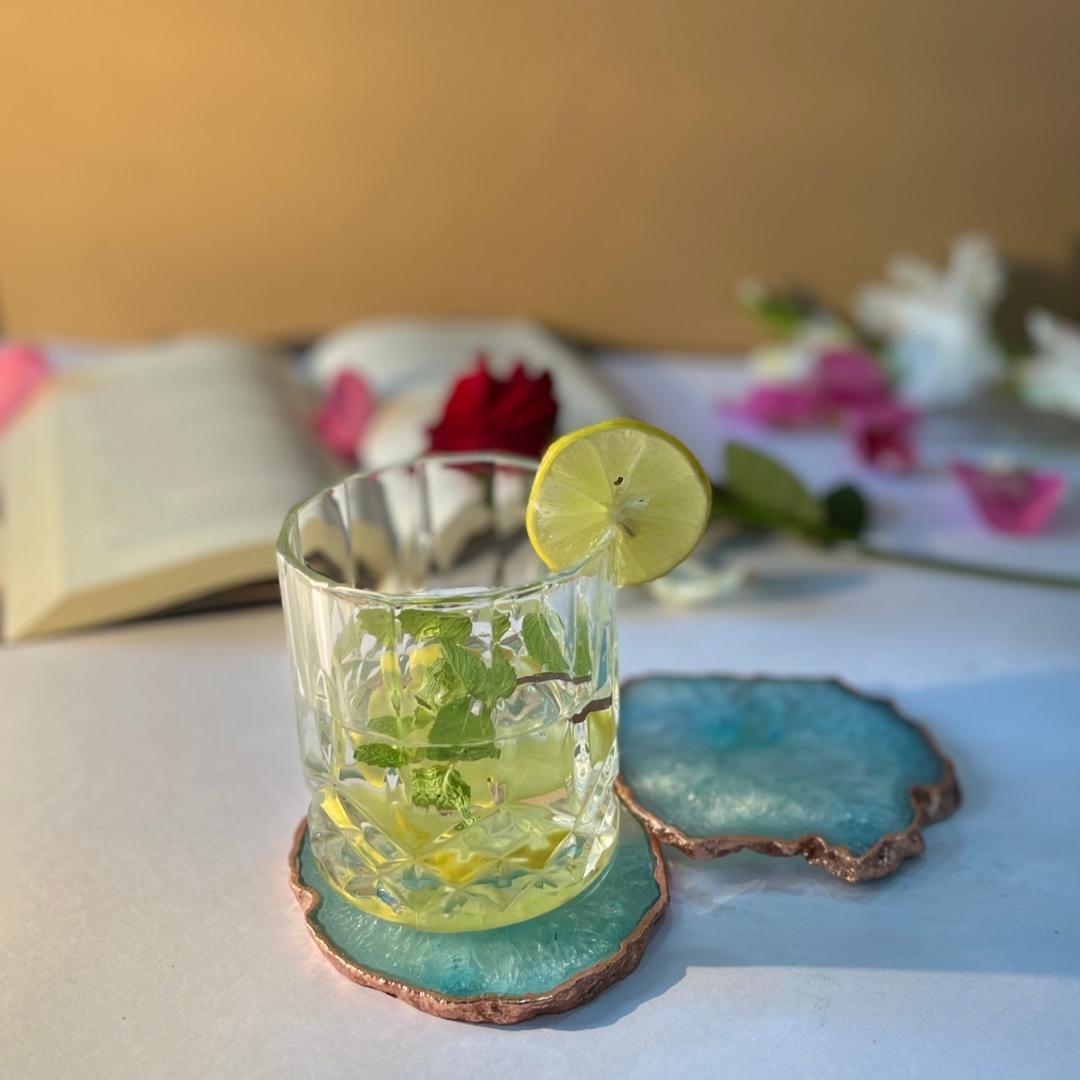 Crystal Agate Coasters with rose gold plating set of 2