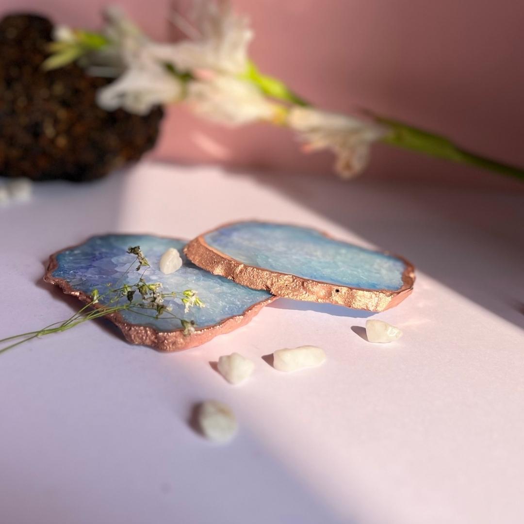 Crystal Agate Coasters with rose gold plating set of 2