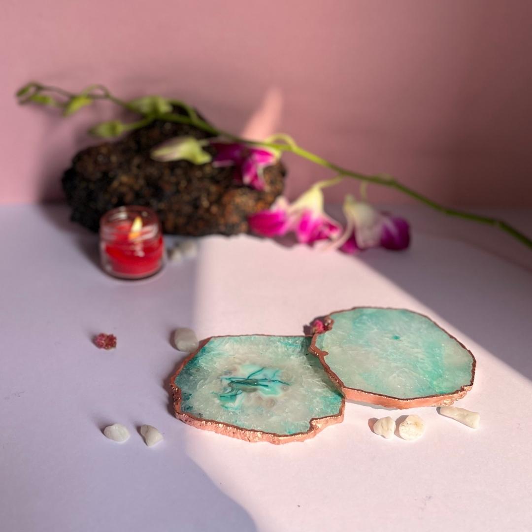 Crystal Agate Coasters with rose gold plating set of 2
