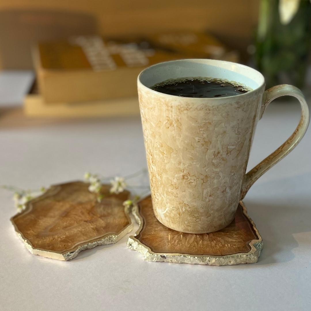 Crystal Agate Coasters with silver plating set of 2