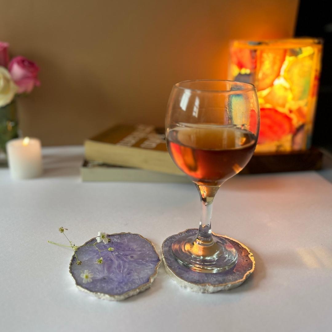 Crystal Agate Coasters with silver plating set of 2