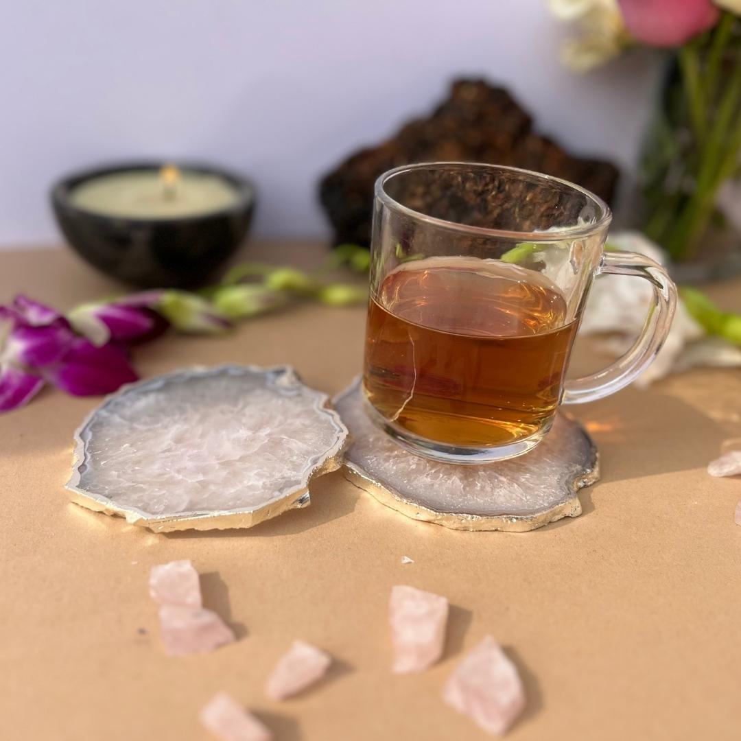 Crystal Agate Coasters with silver plating set of 2