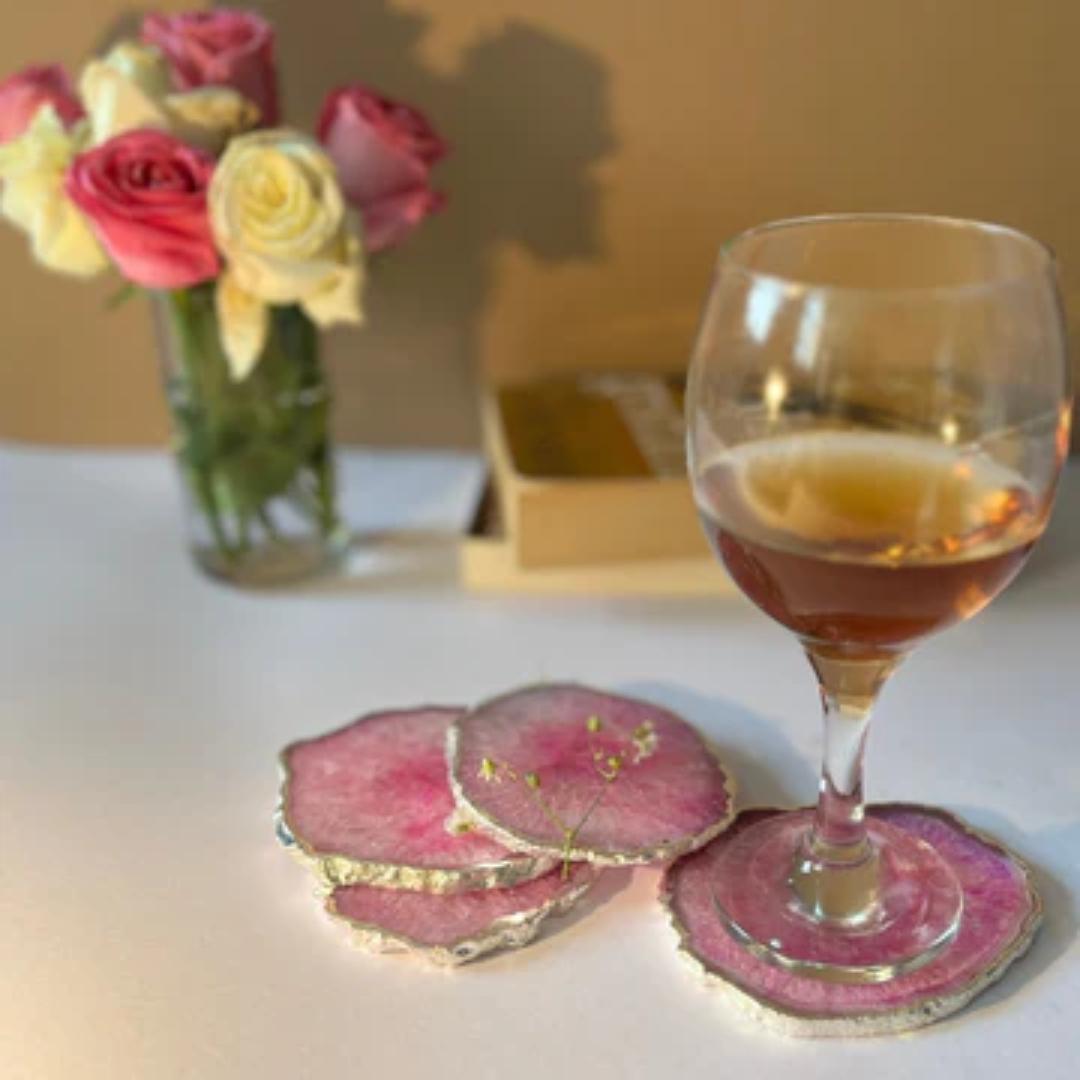 Crystal Agate Coasters with silver plating set of 2