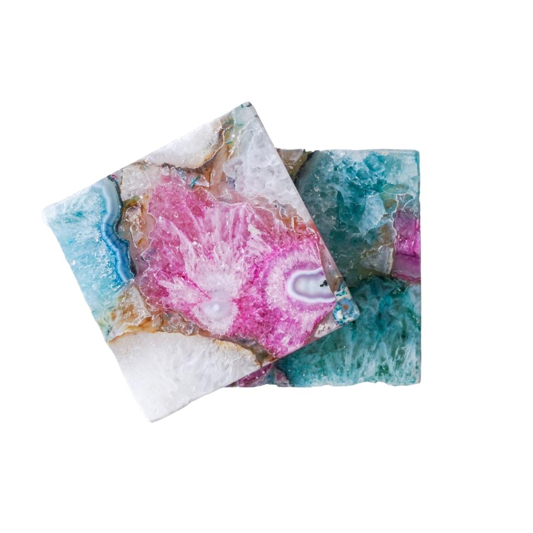 Multicolour Crystal Agate Square Coasters set of 2