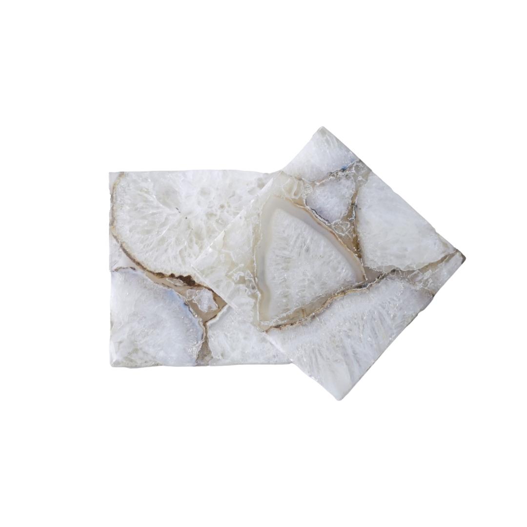 White Crystal Agate Square Coasters set of 2