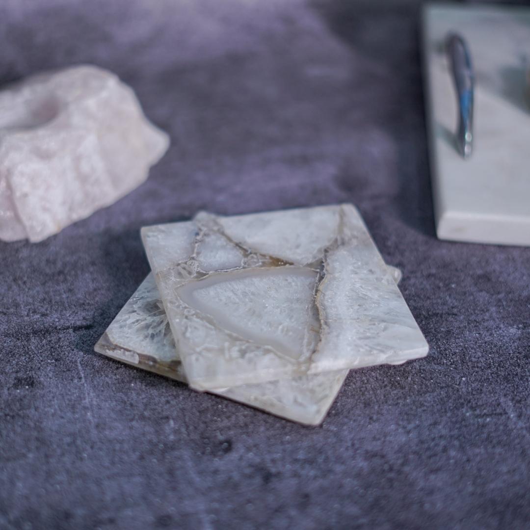 White Crystal Agate Square Coasters set of 2