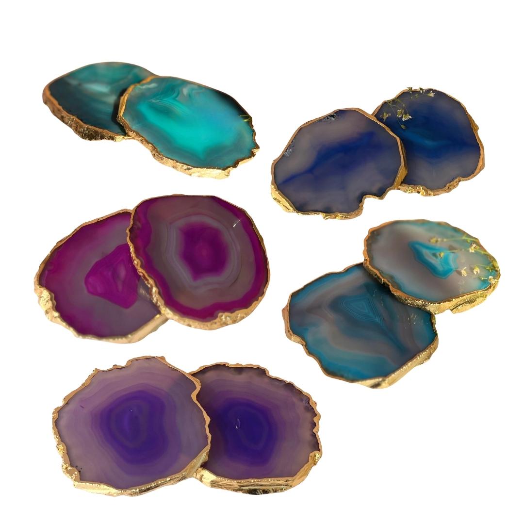 Brazilian Agate Coasters with Gold plating set of 2