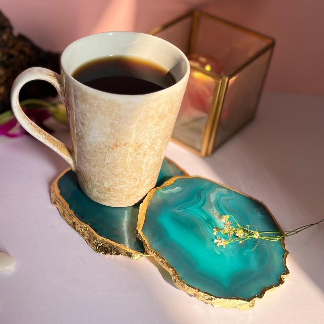 Brazilian Agate Coasters with Gold plating set of 2
