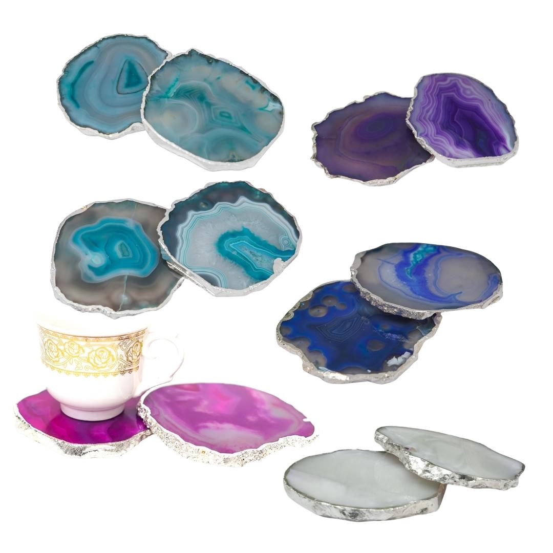 Brazilian Agate Coasters with Silver plating set of 2