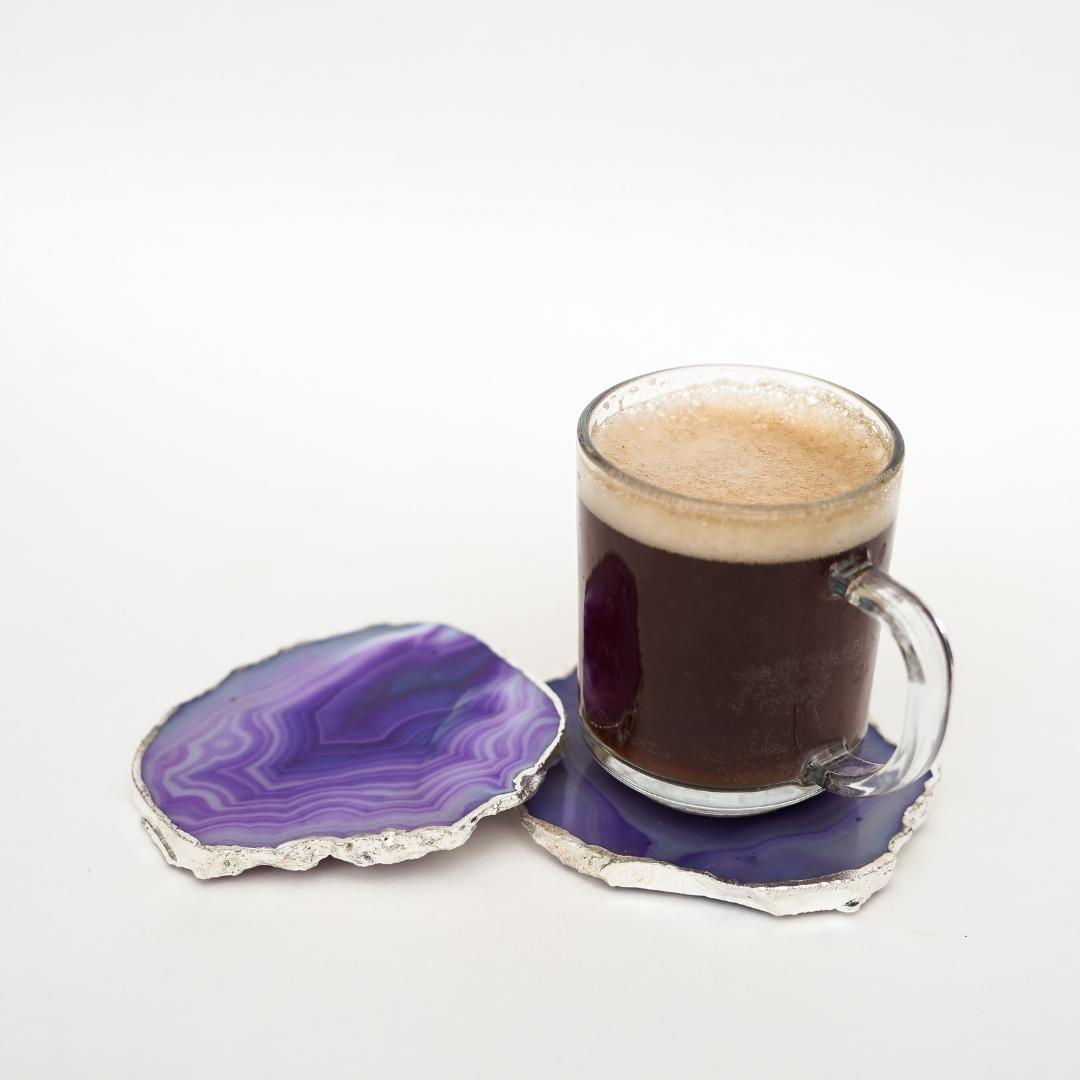 Brazilian Agate Coasters with Silver plating set of 2