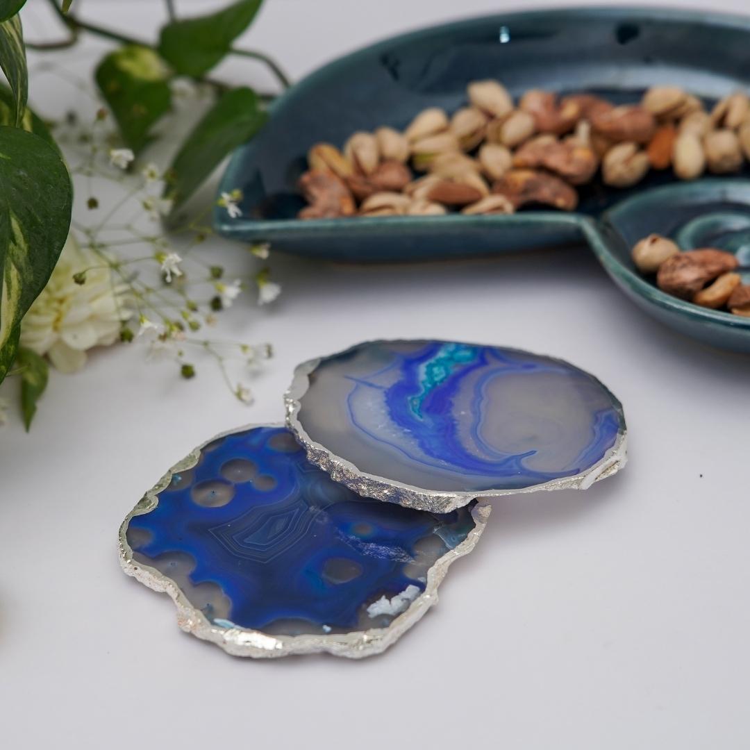 Brazilian Agate Coasters with Silver plating set of 2
