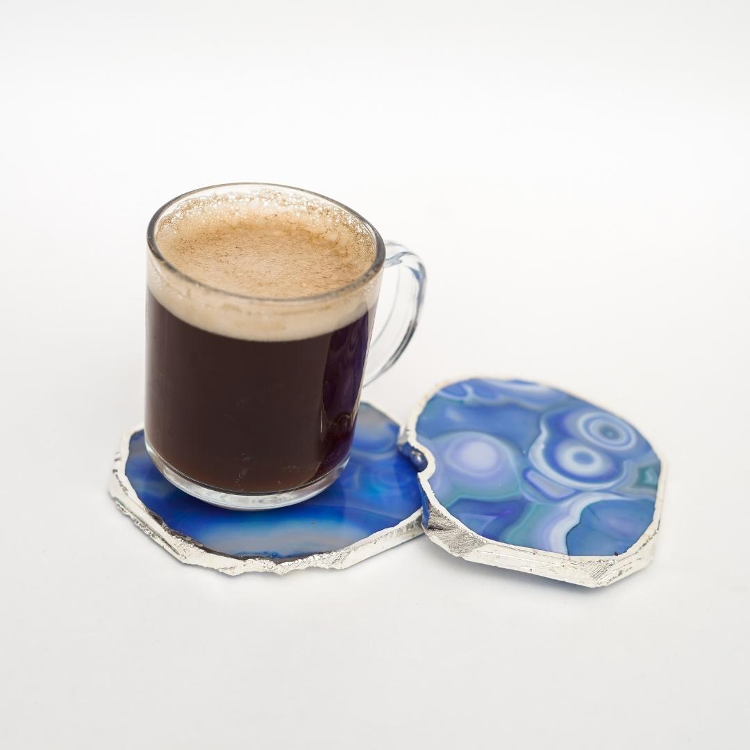 Brazilian Agate Coasters with Silver plating set of 2
