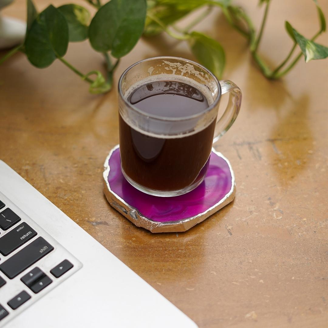 Brazilian Agate Coasters with Silver plating set of 2