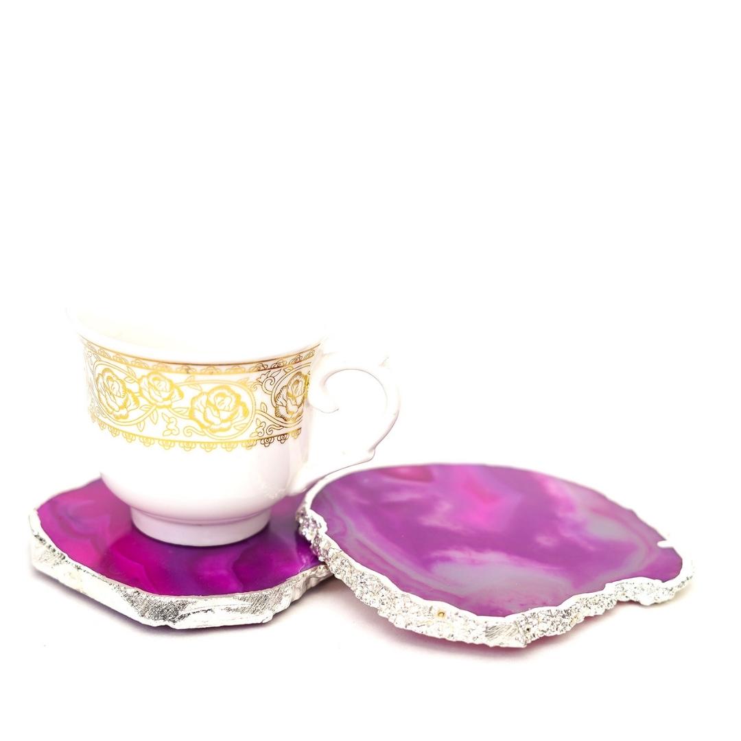 Brazilian Agate Coasters with Silver plating set of 2