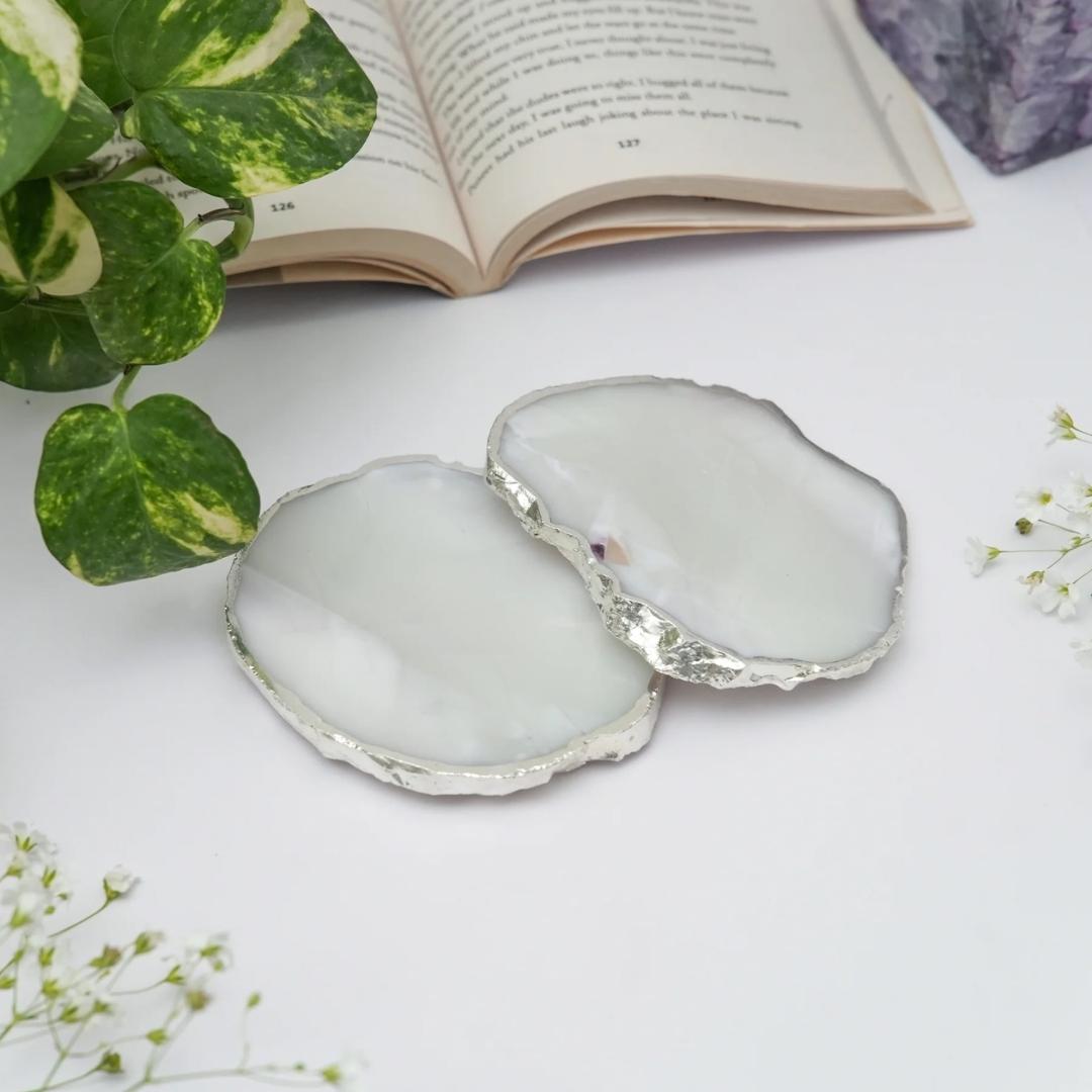 Brazilian Agate Coasters with Silver plating set of 2