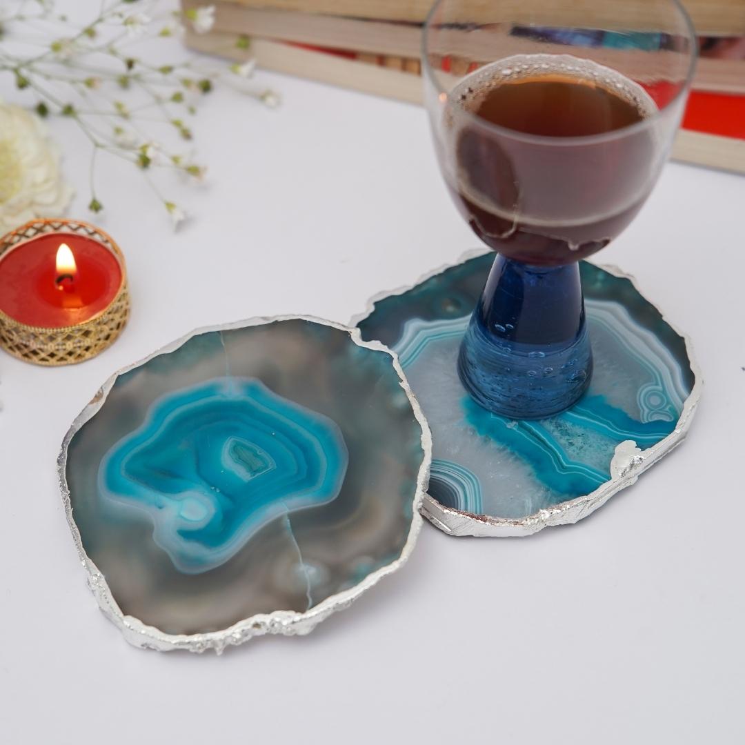 Brazilian Agate Coasters with Silver plating set of 2