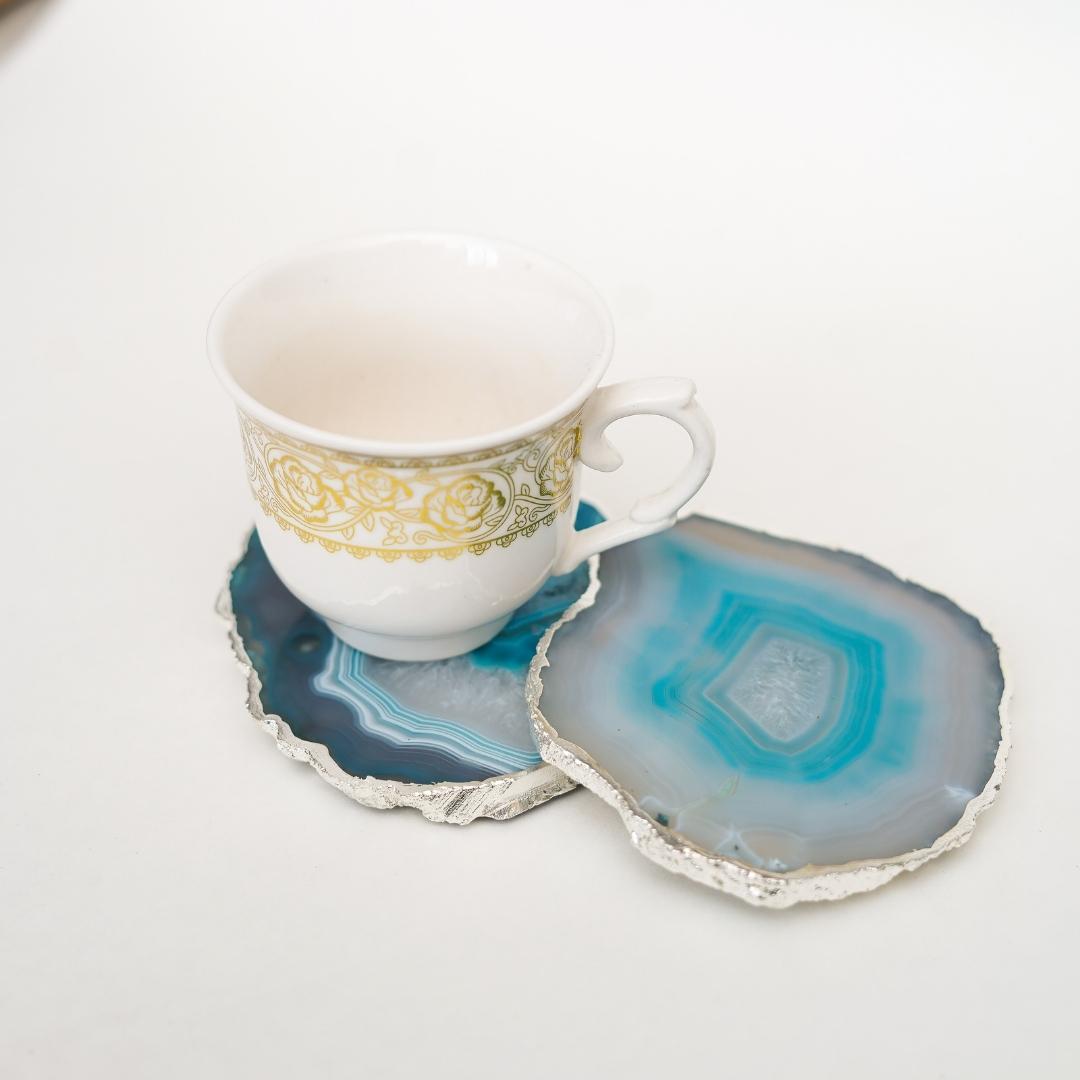 Brazilian Agate Coasters with Silver plating set of 2