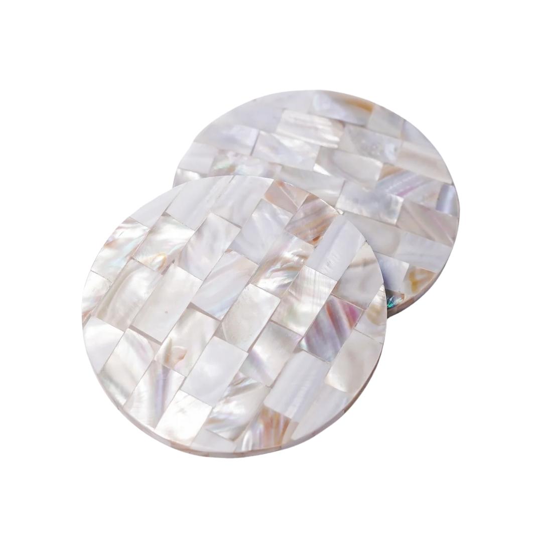 Mother of pearl round coasters set of 2