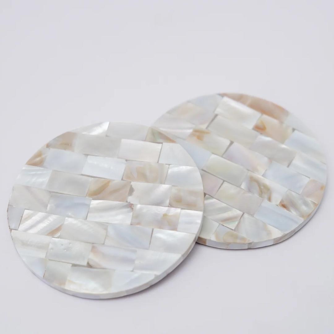 Mother of pearl round coasters set of 2