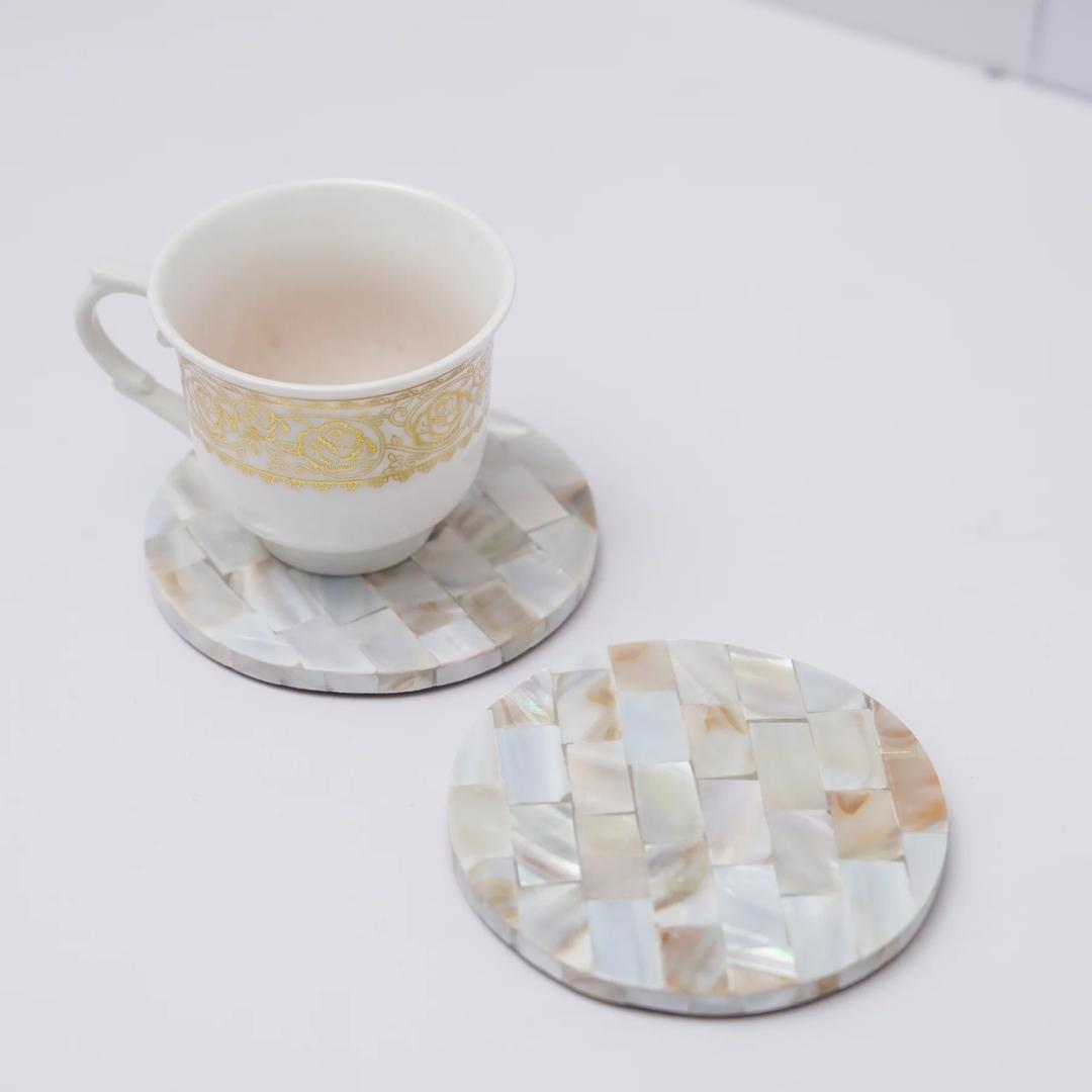Mother of pearl round coasters set of 2