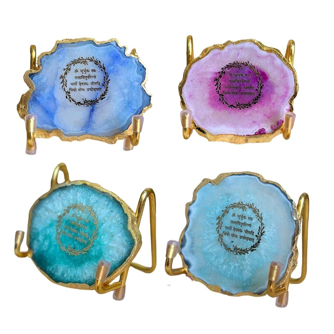 Gayatri Mantra Crystal Agate Metal Frame