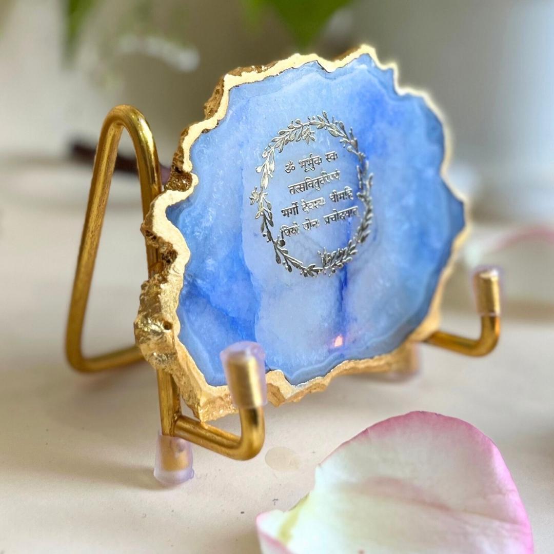 Gayatri Mantra Crystal Agate Metal Frame
