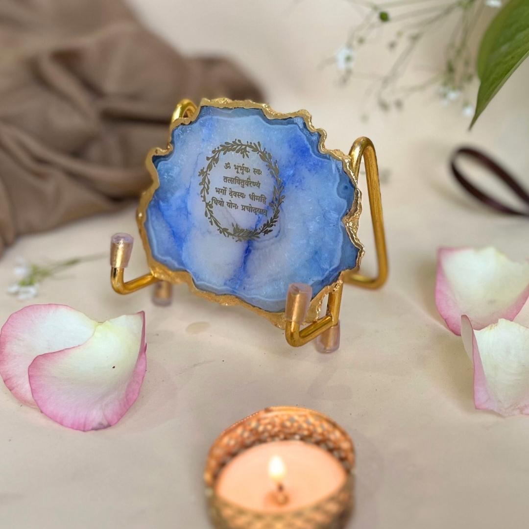 Gayatri Mantra Crystal Agate Metal Frame
