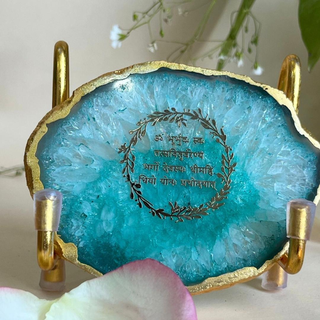 Gayatri Mantra Crystal Agate Metal Frame