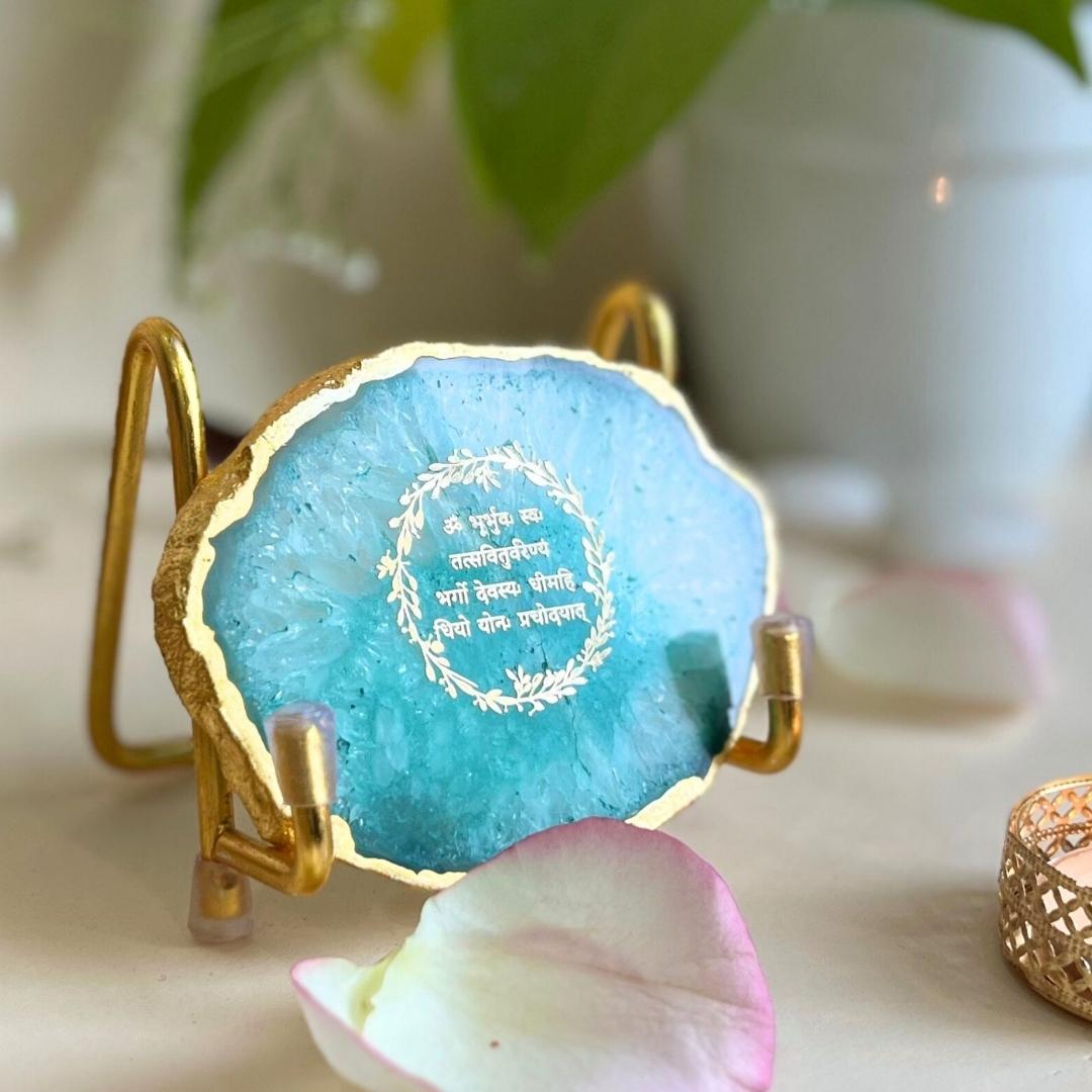 Gayatri Mantra Crystal Agate Metal Frame