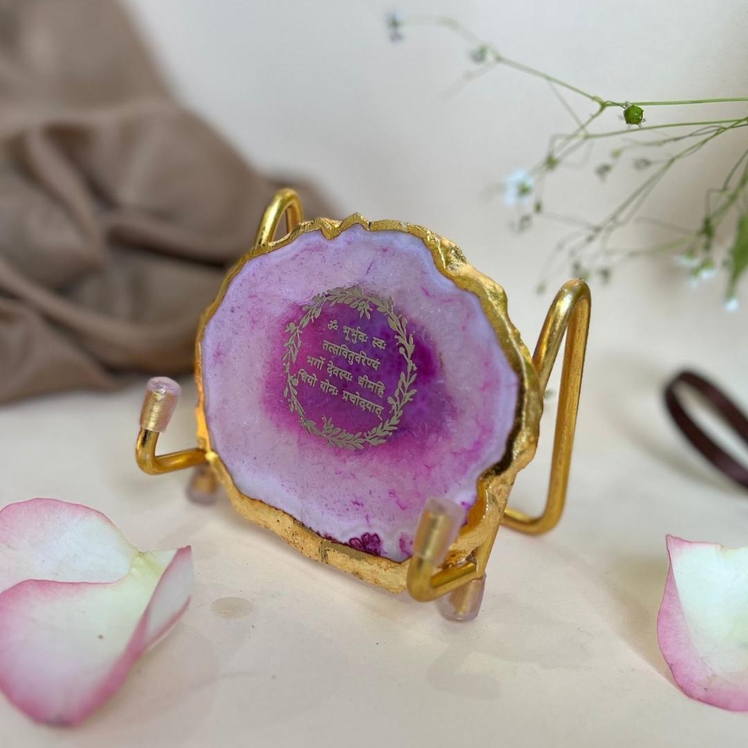 Gayatri Mantra Crystal Agate Metal Frame