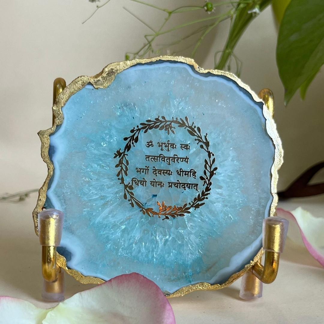 Gayatri Mantra Crystal Agate Metal Frame