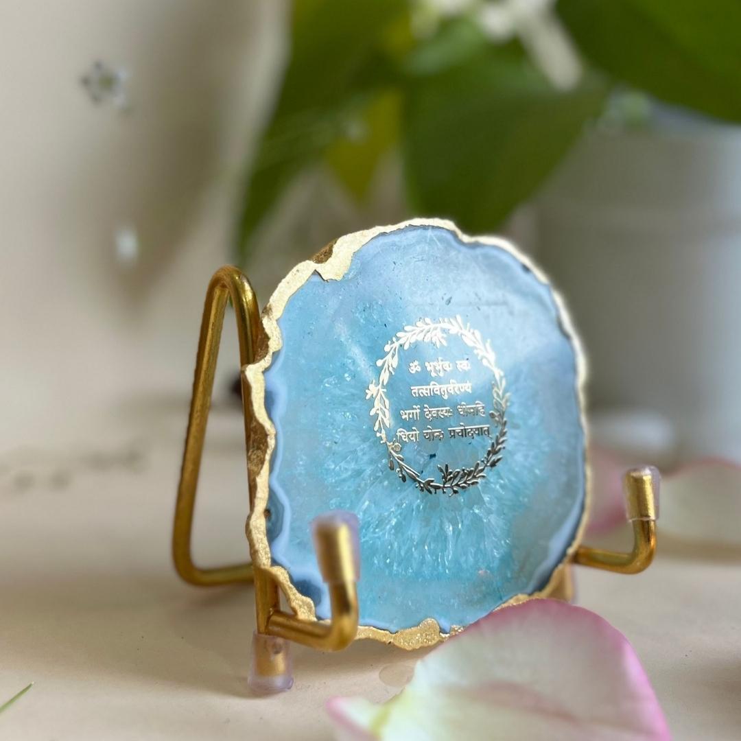 Gayatri Mantra Crystal Agate Metal Frame