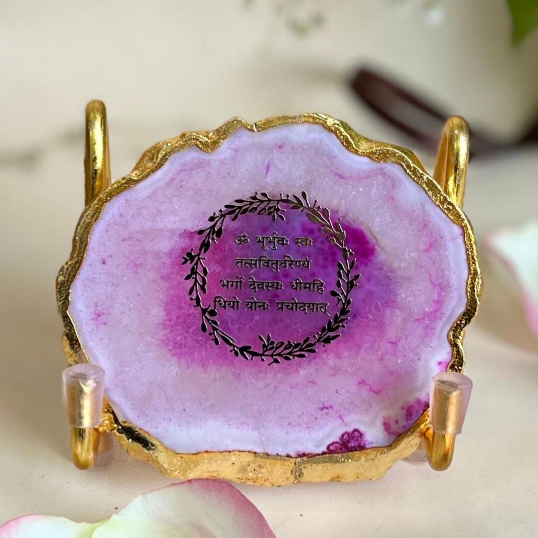 Gayatri Mantra Crystal Agate Metal Frame