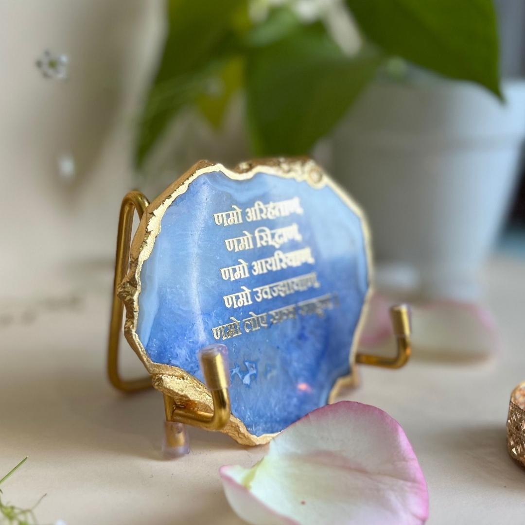 Namokar Mantra Crystal Agate Metal Frame