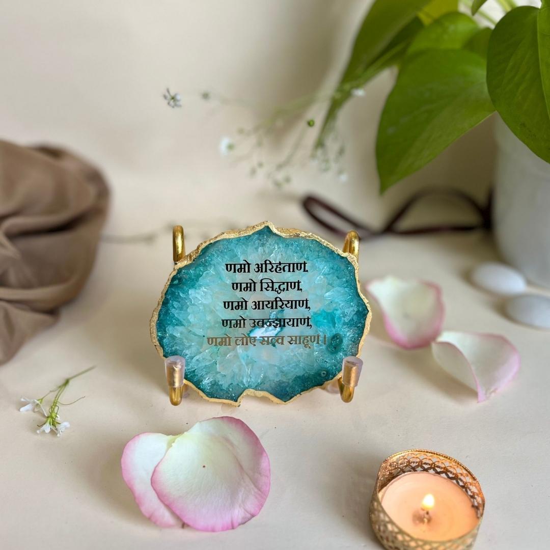 Namokar Mantra Crystal Agate Metal Frame