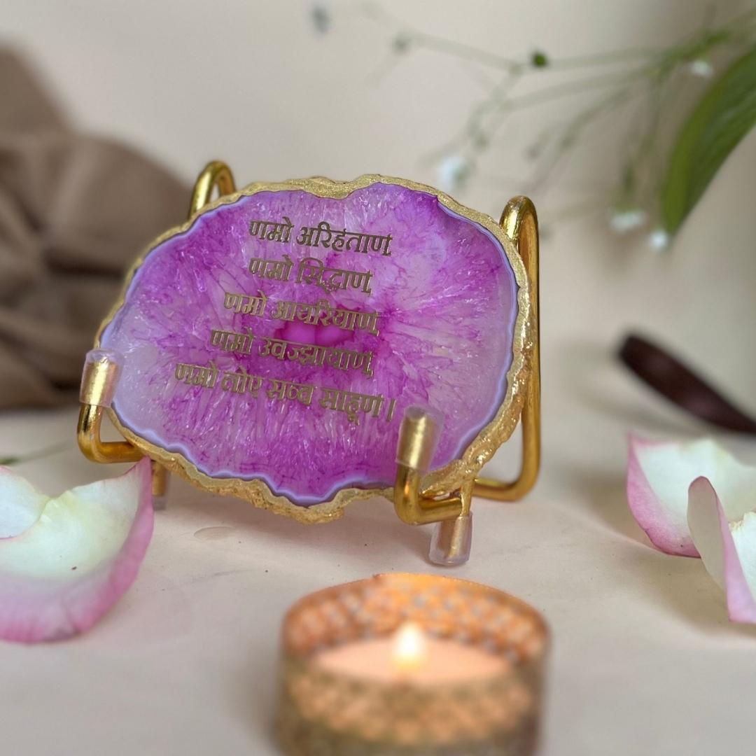 Namokar Mantra Crystal Agate Metal Frame