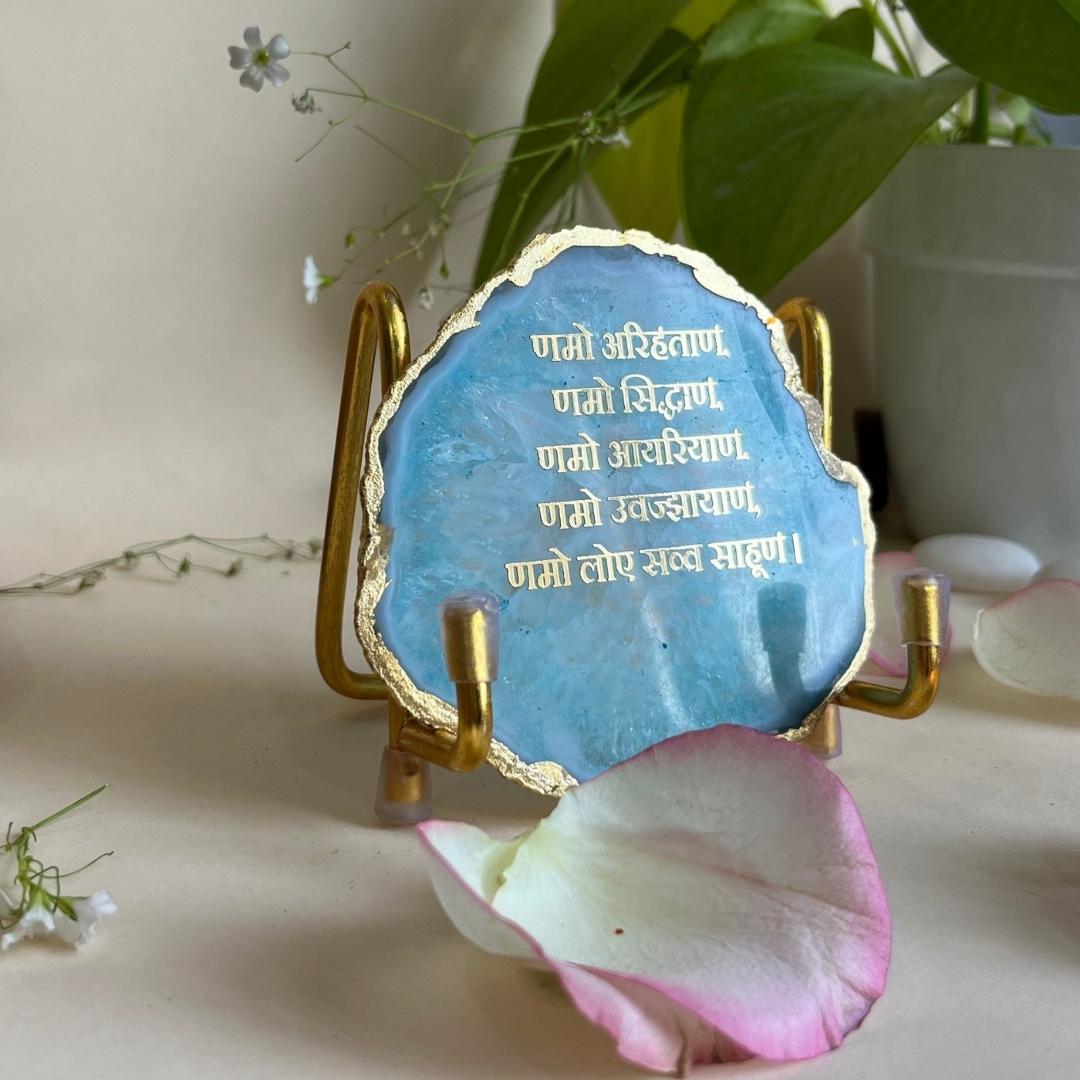 Namokar Mantra Crystal Agate Metal Frame